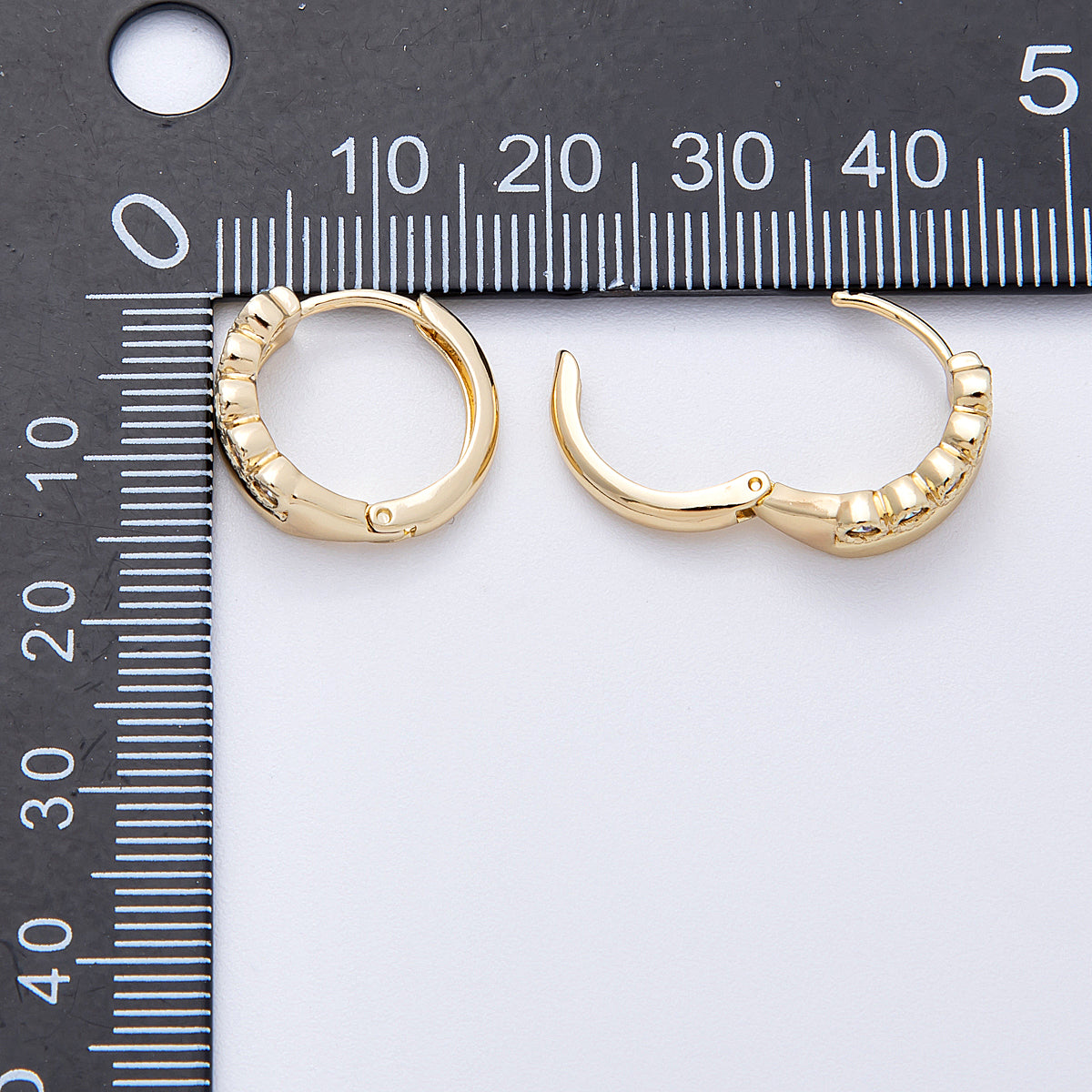 14K Gold Filled 15mm Clear Round CZ Double Band Huggie Earrings | Earrings-00173