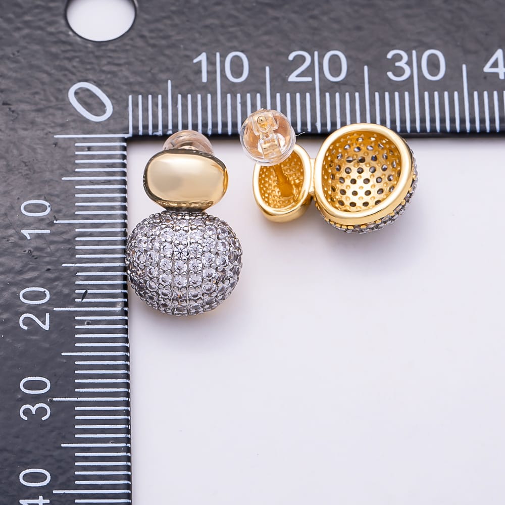 16K Gold Filled 17mm Micro Paved CZ Two Tone Double Pebble Stud Earrings| Earrings-00928