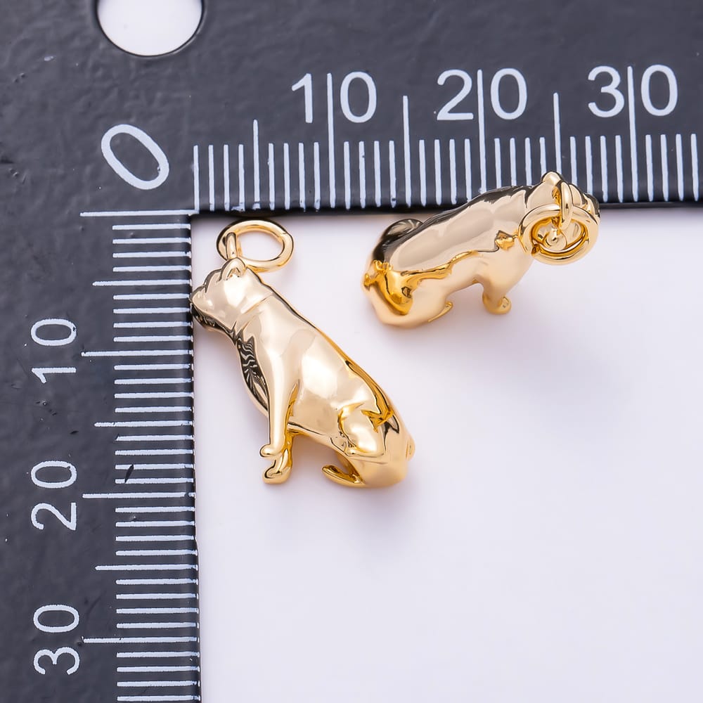16K Gold Filled 16mm Plain 3D Sitting French Bulldog Animal Charm | Charms-02152