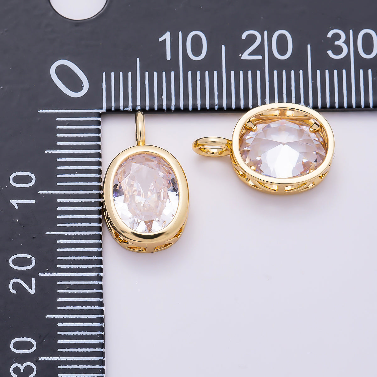 16K Gold Filled 16.5mm Oval CZ Bezel Solitaire Pendant in Gold & Silver | Charms-01374 Charms-01375