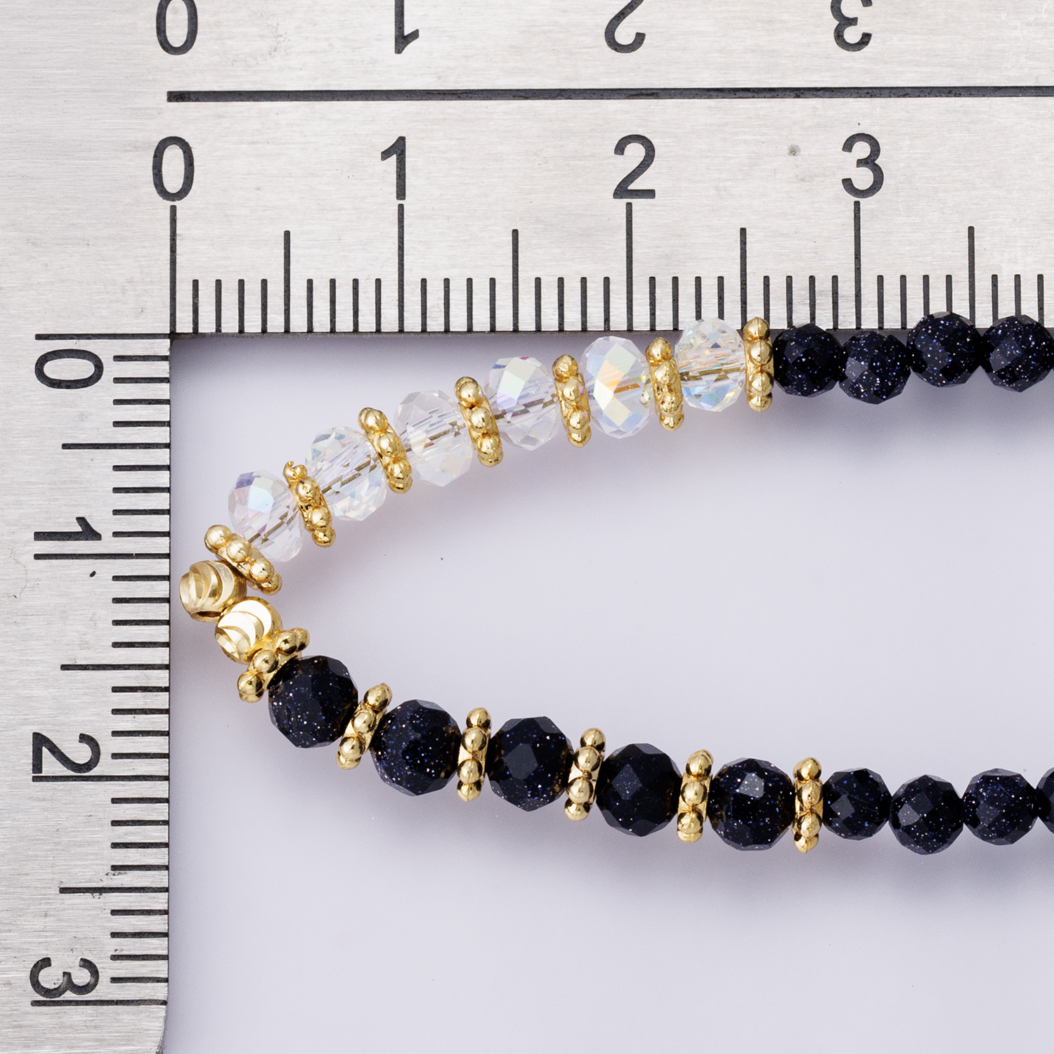 24K Gold Filled Shell Pearl Blue Sunstone Multifaceted Gemstone Ball Cable Chain Half 16.5 Inch Necklace w. Extender | WA-04172