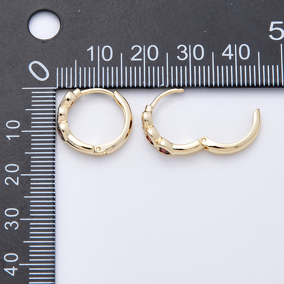 14K Gold Filled 16mm Triple Red CZ Heart Cartilage Huggie Earrings | Earrings-00168
