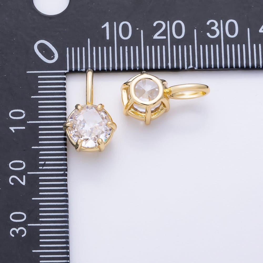 16K Gold Filled 16.5mm Round Clear CZ Georgian Set Bezel Solitaire Pendant in Gold & Silver | Charms-02414 Charms-02415