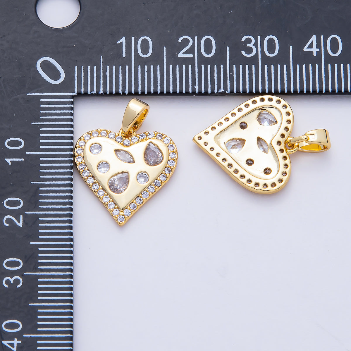 18K Gold Filled 17mm Mix Shape Geometric CZ Micro Paved Heart Pendant Charm | AF1174