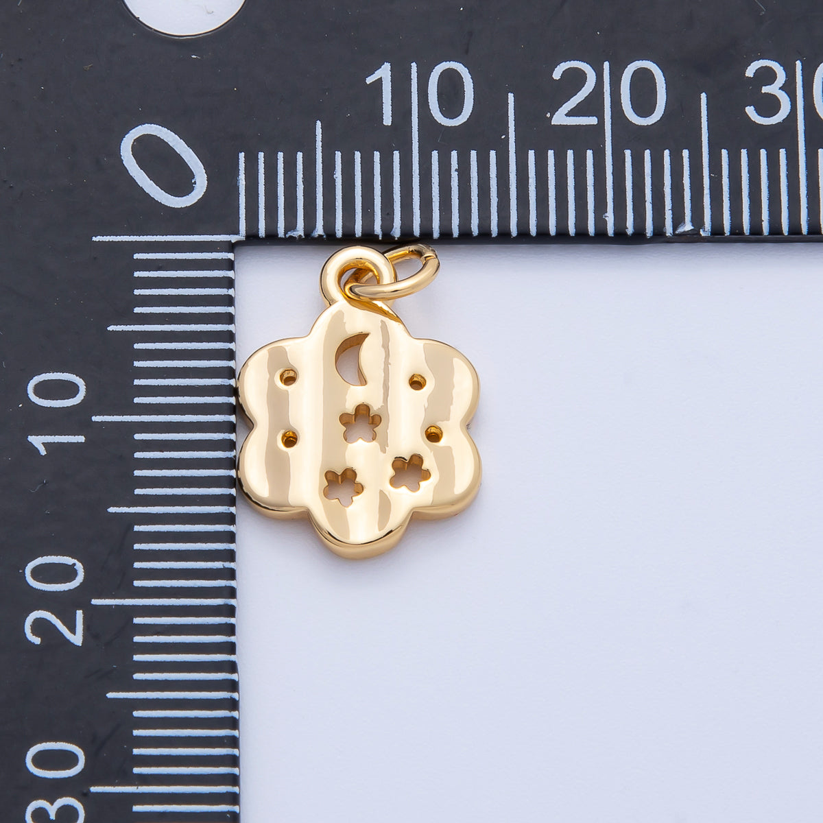 18K Gold Filled 16.5mm Celestial Sun Moon Hammered Flower Charm | AK011
