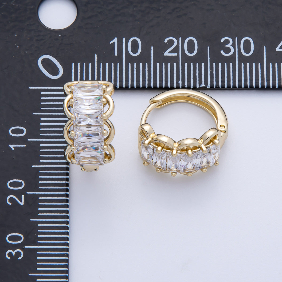 14K Gold Filled 17mm Clear CZ Baguette Rounded Huggie Earrings | EARRINGS-00087