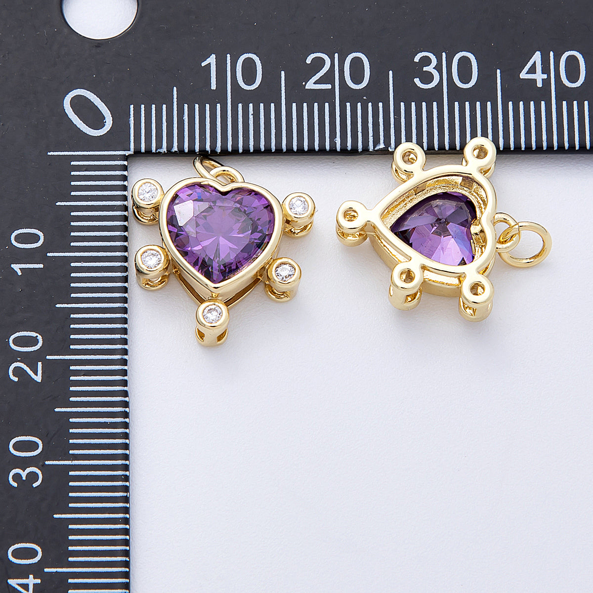 16K Gold Filled 17mm Purple CZ Dotted Outline Heart Charm | Charms-00126