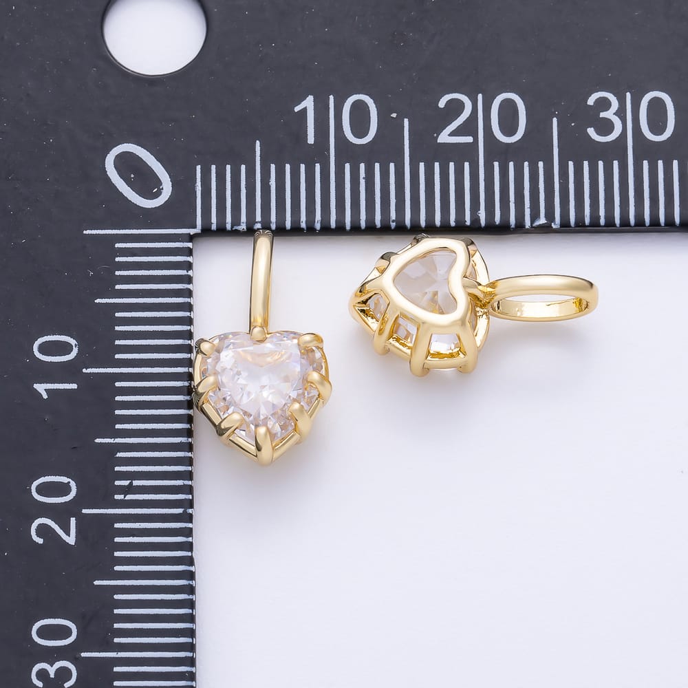 16K Gold Filled 17mm Heart Clear CZ Georgian Set Bezel Solitaire Pendant in Gold & Silver | Charms-02410 Charms-02411