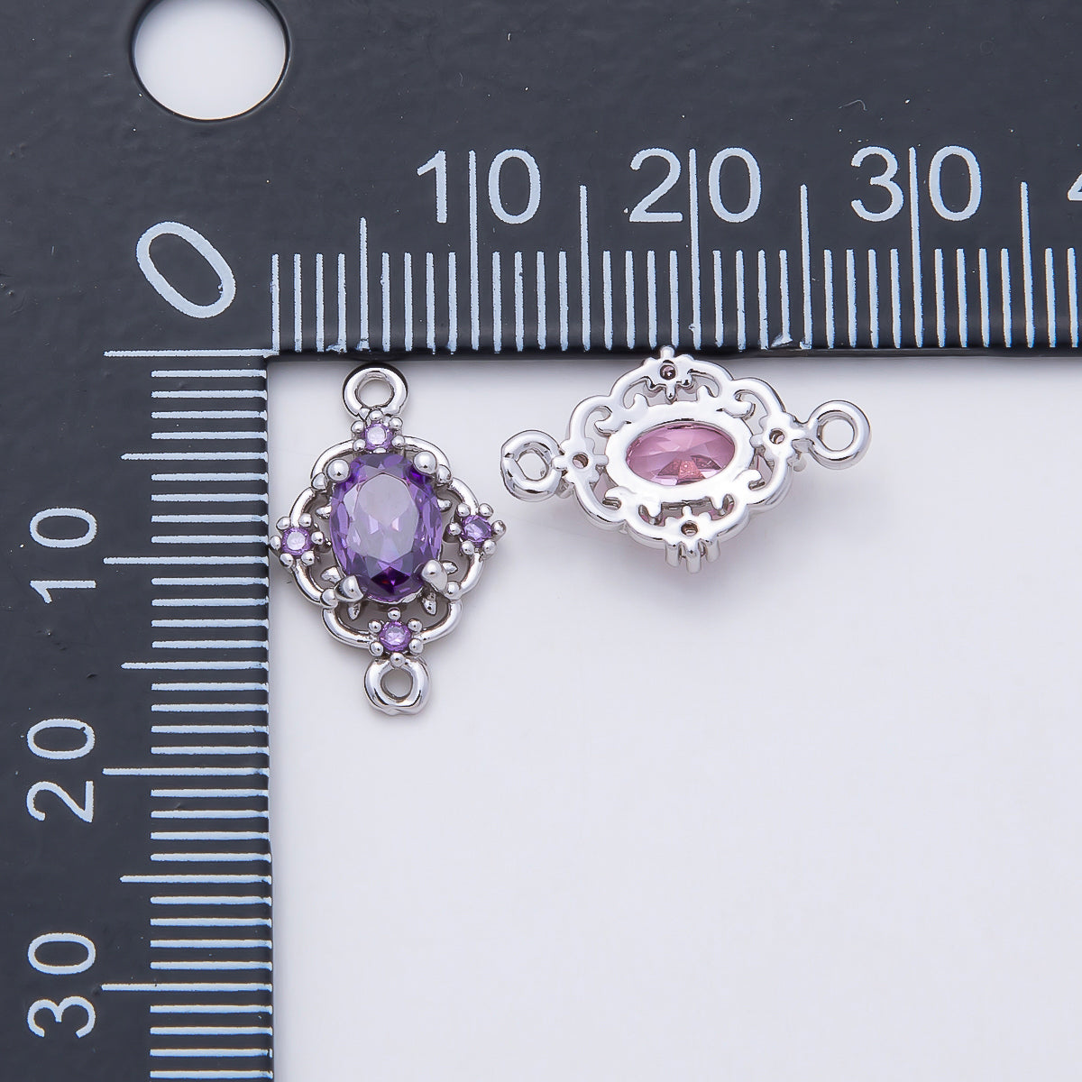 Rhodium Plated 17mm Clear, Pink, Purple CZ Artisan Connector | Connectors-00021 - Connectors-00023