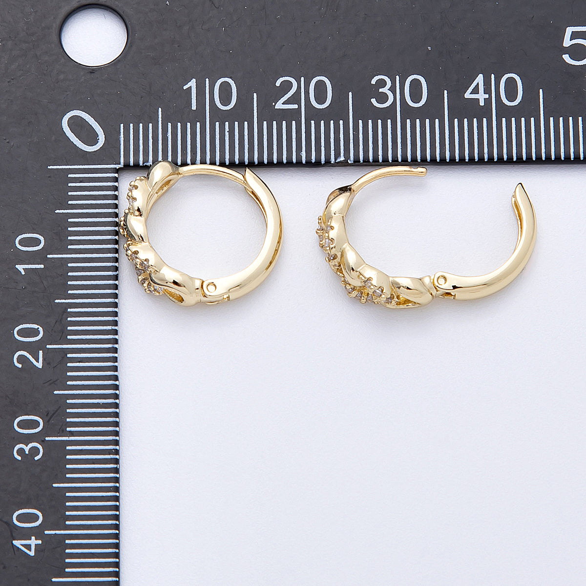 14K Gold Filled 15.5mm Micro Paved CZ Curb Chain Cartilage Huggie Earrings | Earrings-00171