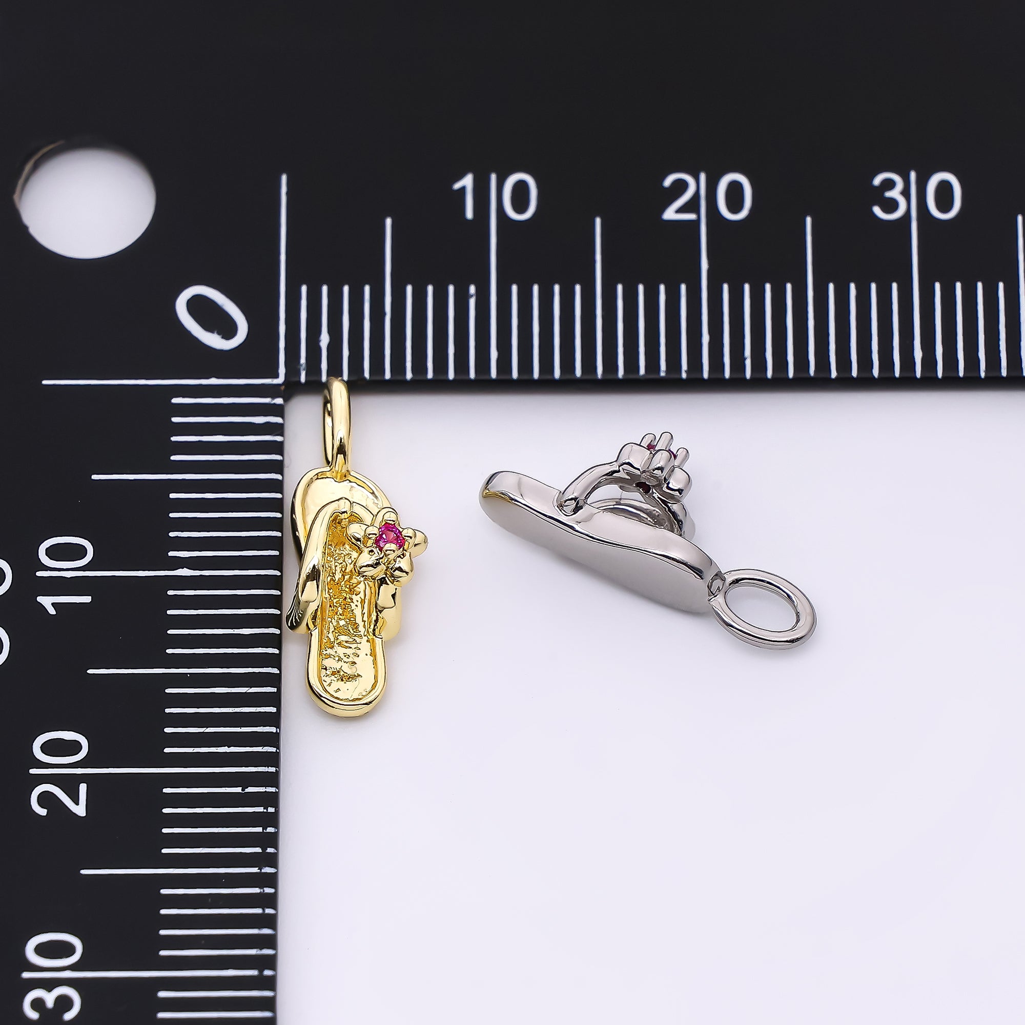 24K Gold Filled 14mm Fuchsia Flower CZ Flip Flop Sandals Pendant in Gold & Silver | AH528