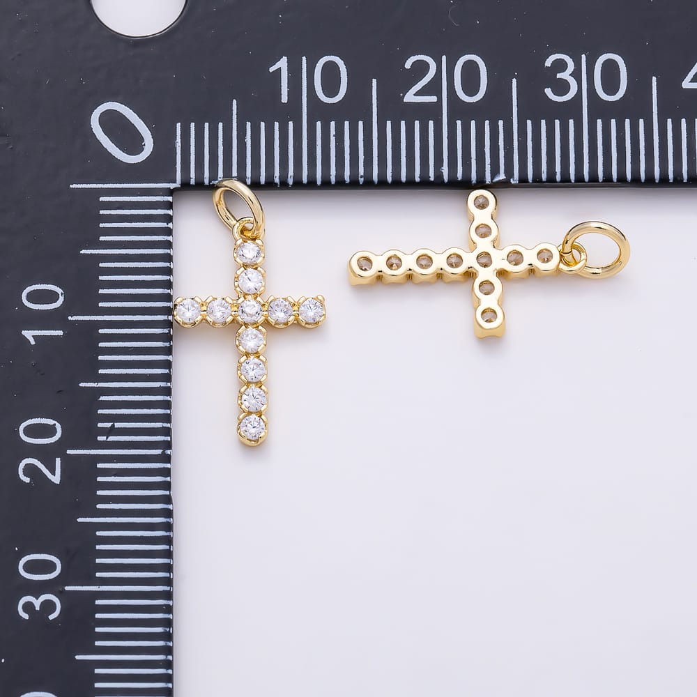 16K Gold Filled 17mm Clear CZ Round Bezel Religious Cross Charm in Gold & Silver | Charms-02276 Charms-02277