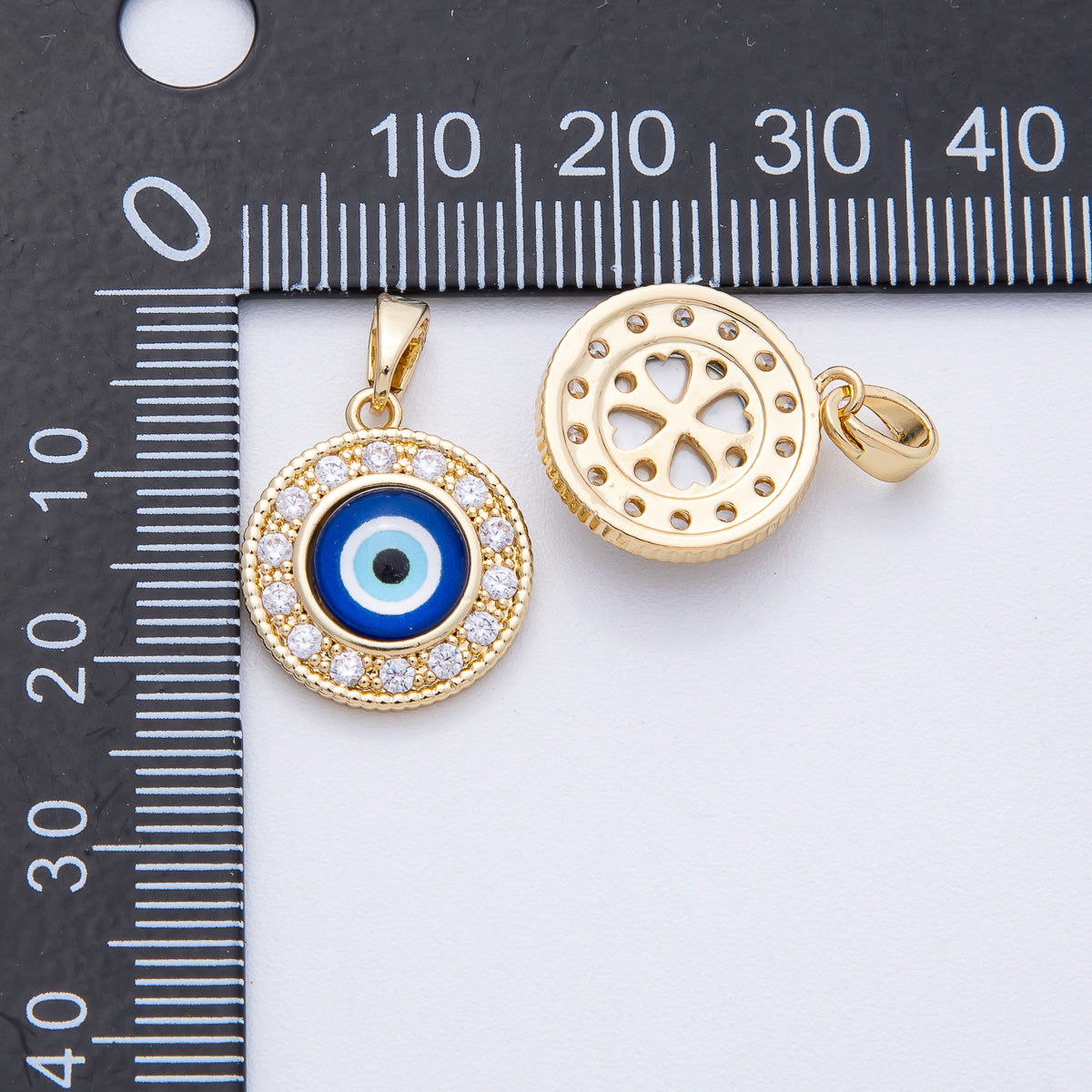 18K Gold Filled 17mm Evil Eye Micro Paved CZ Round Pendant | AF1229