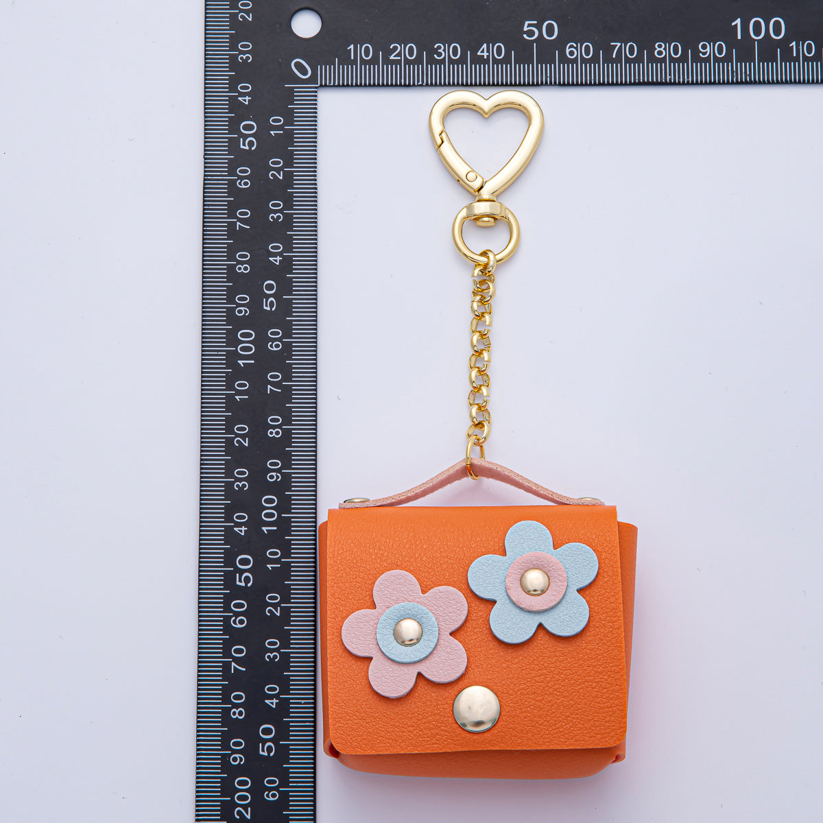 18K Gold Filled Pink, Blue, Orange Ear bud Case Bag Charm Heart Push Gate Keychain | WB-00236 ~ WB-00238