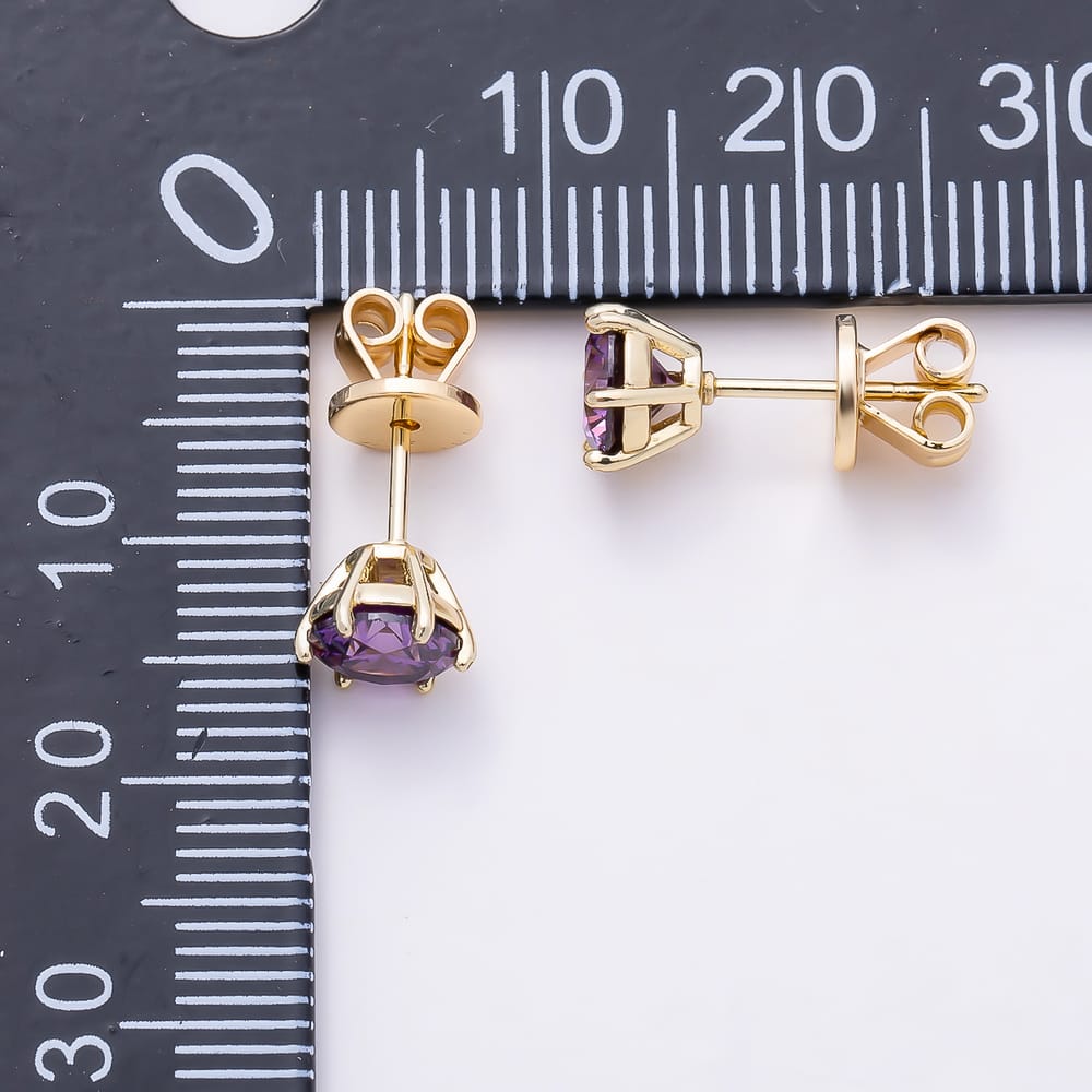 14K Gold Filled 7mm Red, Purple, Clear Round CZ 6-Prong Solitaire Stud Earrings | Earrings-01184
