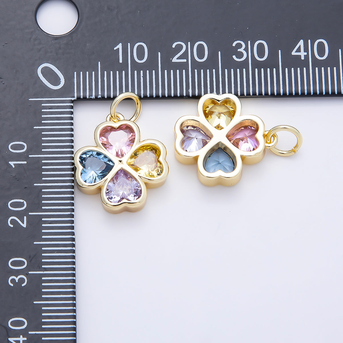 16K Gold Filled 17mm Multicolor, Clear CZ Clover Flower Charm | Charms-01196 Charms-01197