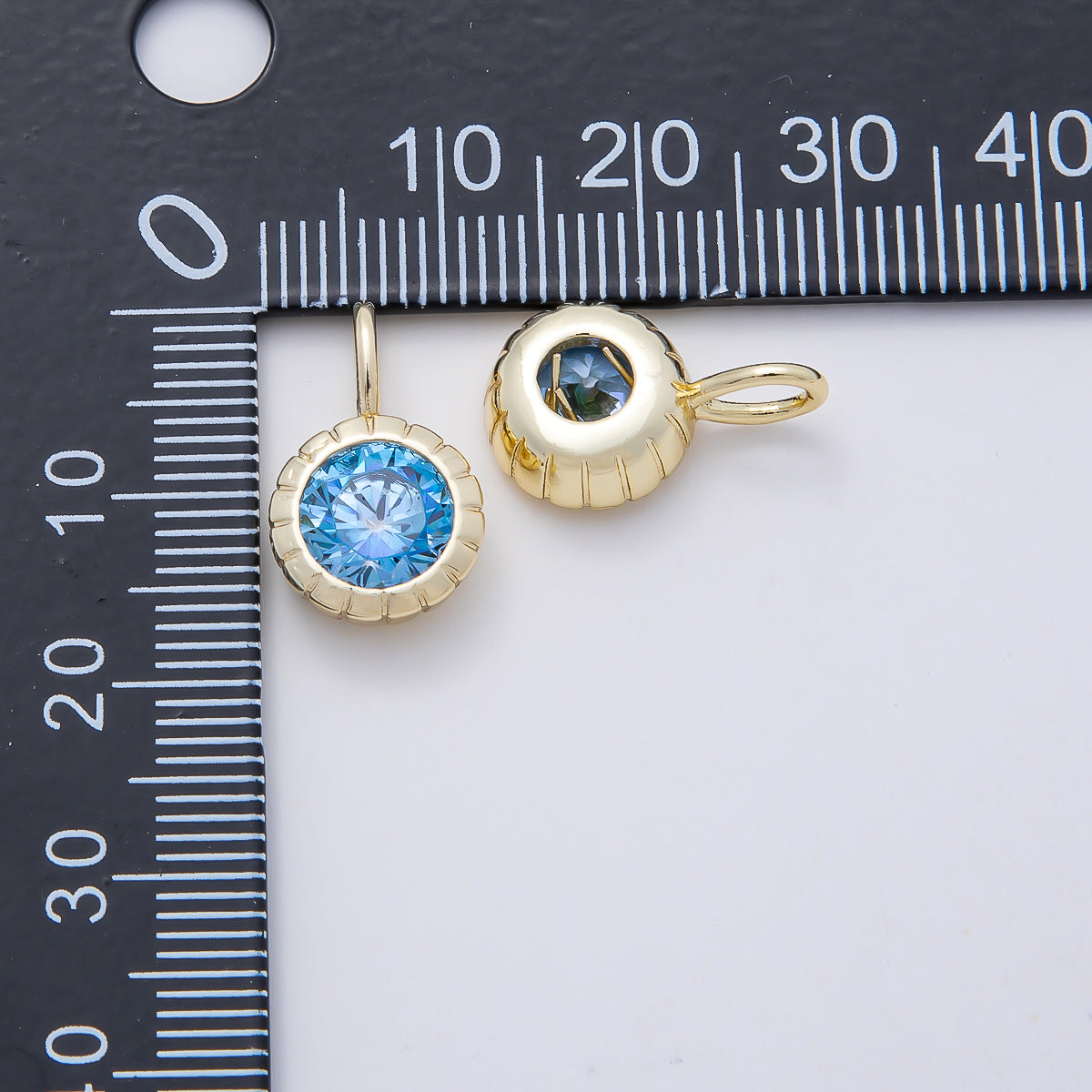 16K Gold Filled 17mm Birthstone Round CZ Ribbed Bezel Mini Pendant | Charms-01113 ~ Charms-01124