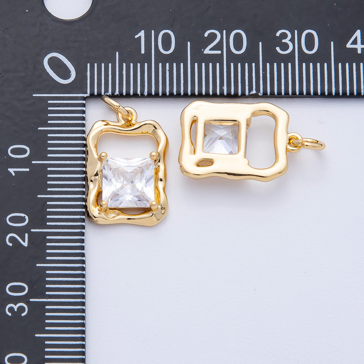 18K Gold Filled 17mm Clear Baguette CZ Open Molten Rectangular Charm | AK190