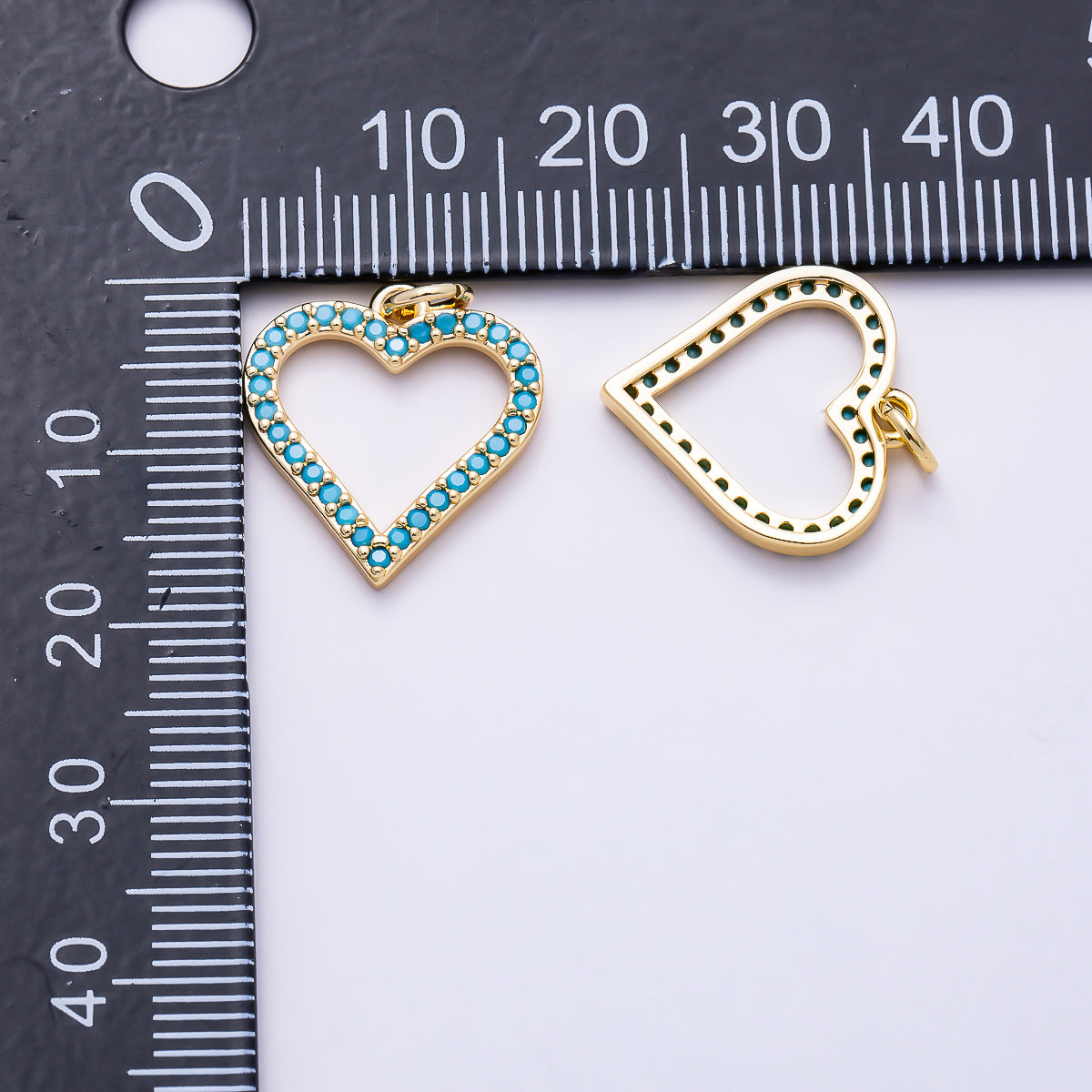 16K Gold Filled 17mm Turquoise Micro Paved Open Heart Charm in Gold & Silver | Charms-02025 Charms-02026