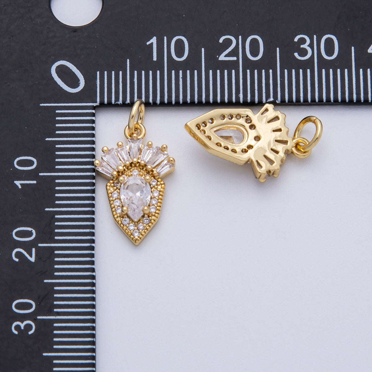 18K Gold Filled 17mm Clear Micro Paved CZ Baguette Geometric Charm | Charms-00143