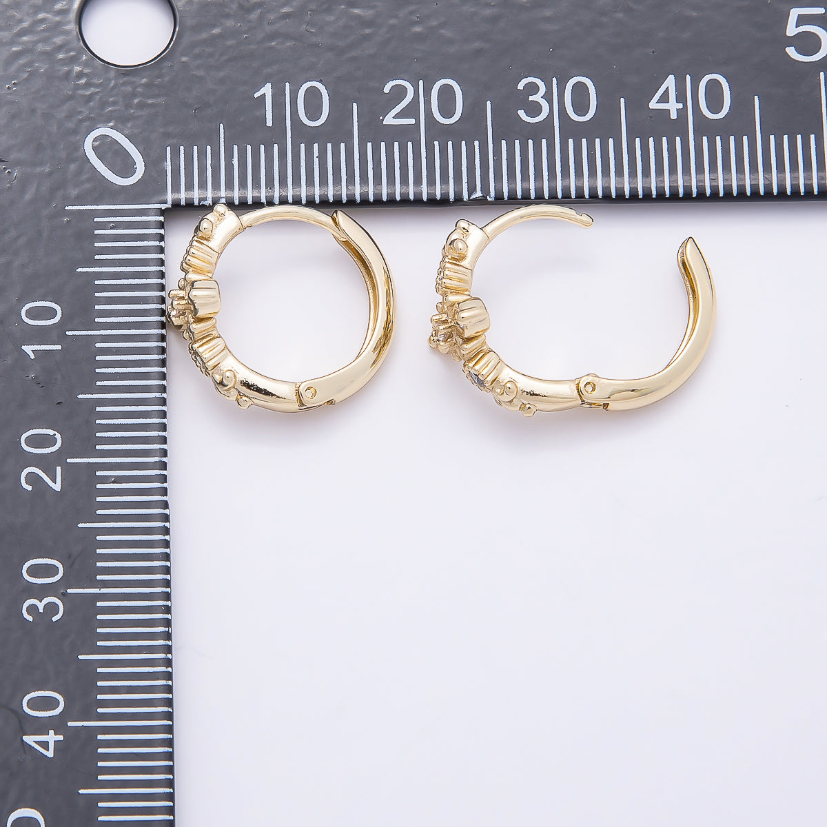 16K Gold Filled 17mm Clear CZ Religious Passion Cross Huggie Earrings | Earrings-00446
