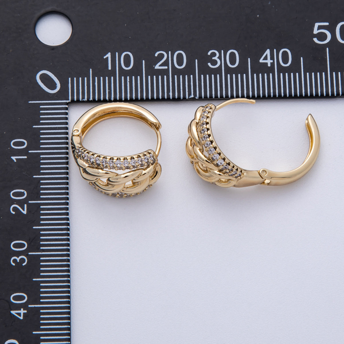 14K Gold Filled 17.5mm Micro Paved CZ Curb Chain Huggie Earrings | Earrings-00144
