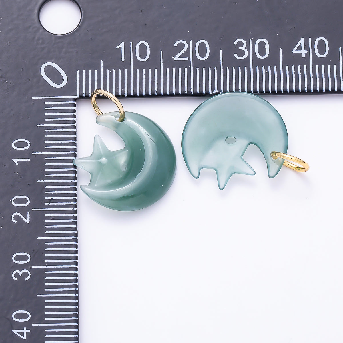 16K Gold Filled 17.5mm Green Aventurine Celestial Star Crescent Moon Gemstone Charm | Charms-01475