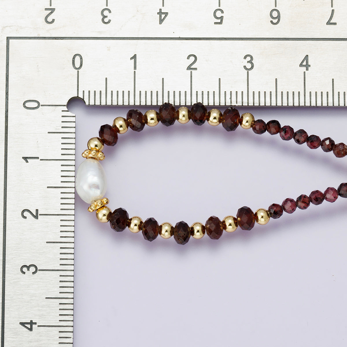 24K Gold Filled Shell Pearl Dark Red Multifaceted Gemstone 7.5 Inch Bracelet | WA-2892