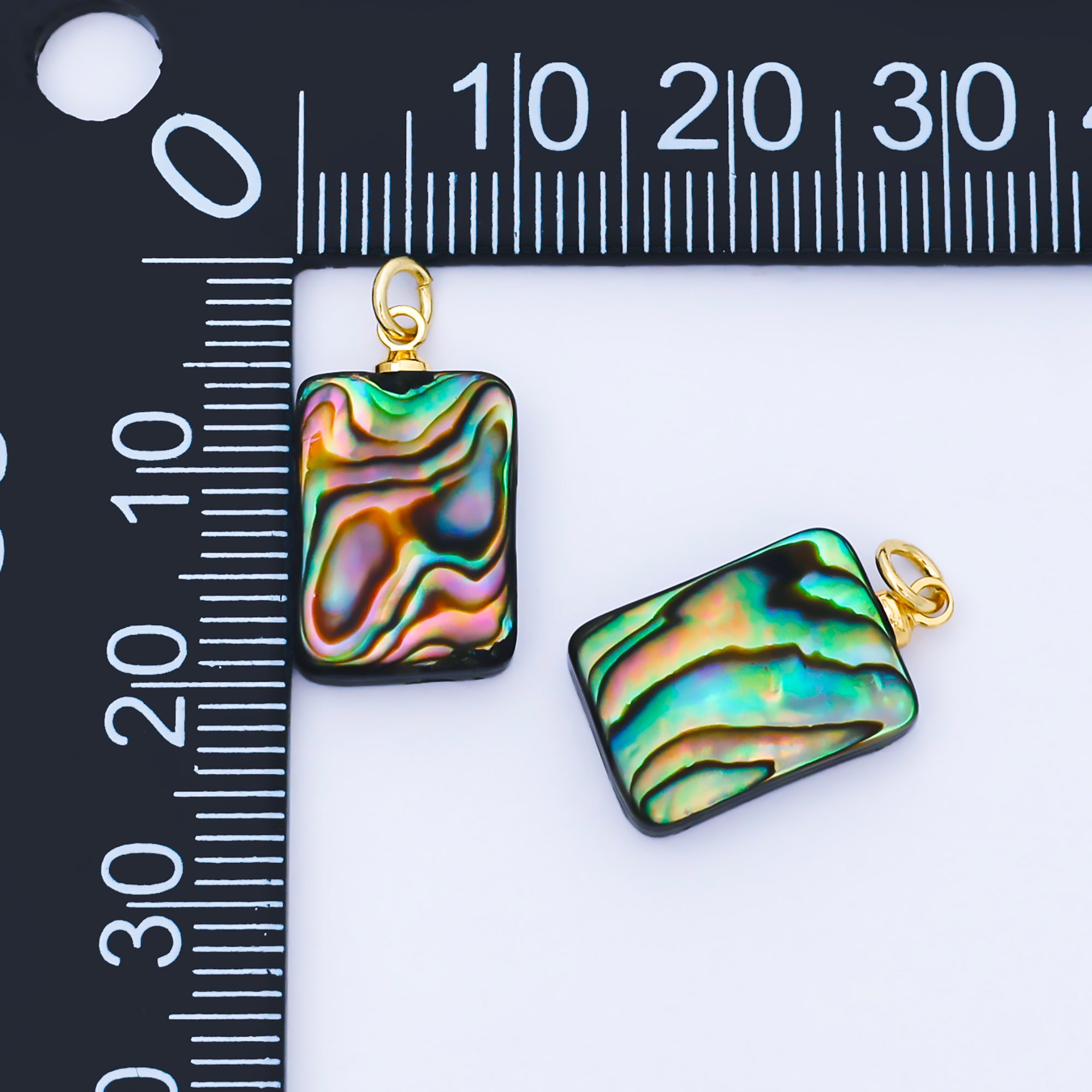 14K Gold Filled 18mm Abalone Pearl Gemstone Rectangle Tag Charm | AF584