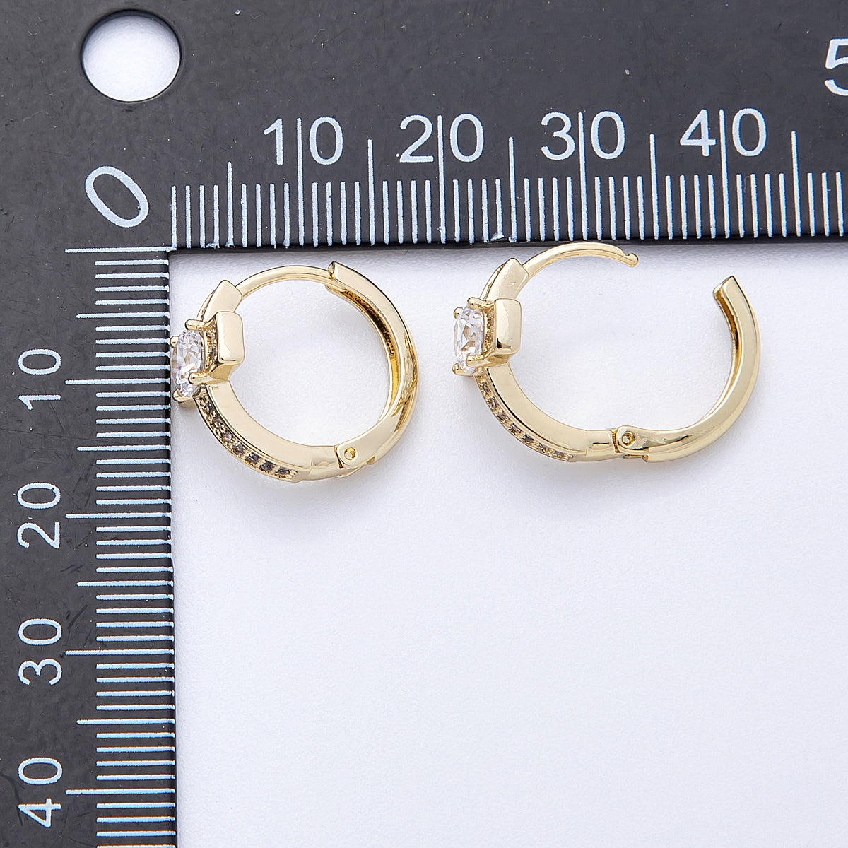14K Gold Filled 17.5mm Micro Paved CZ Cross Huggie Earrings | Earrings-00178