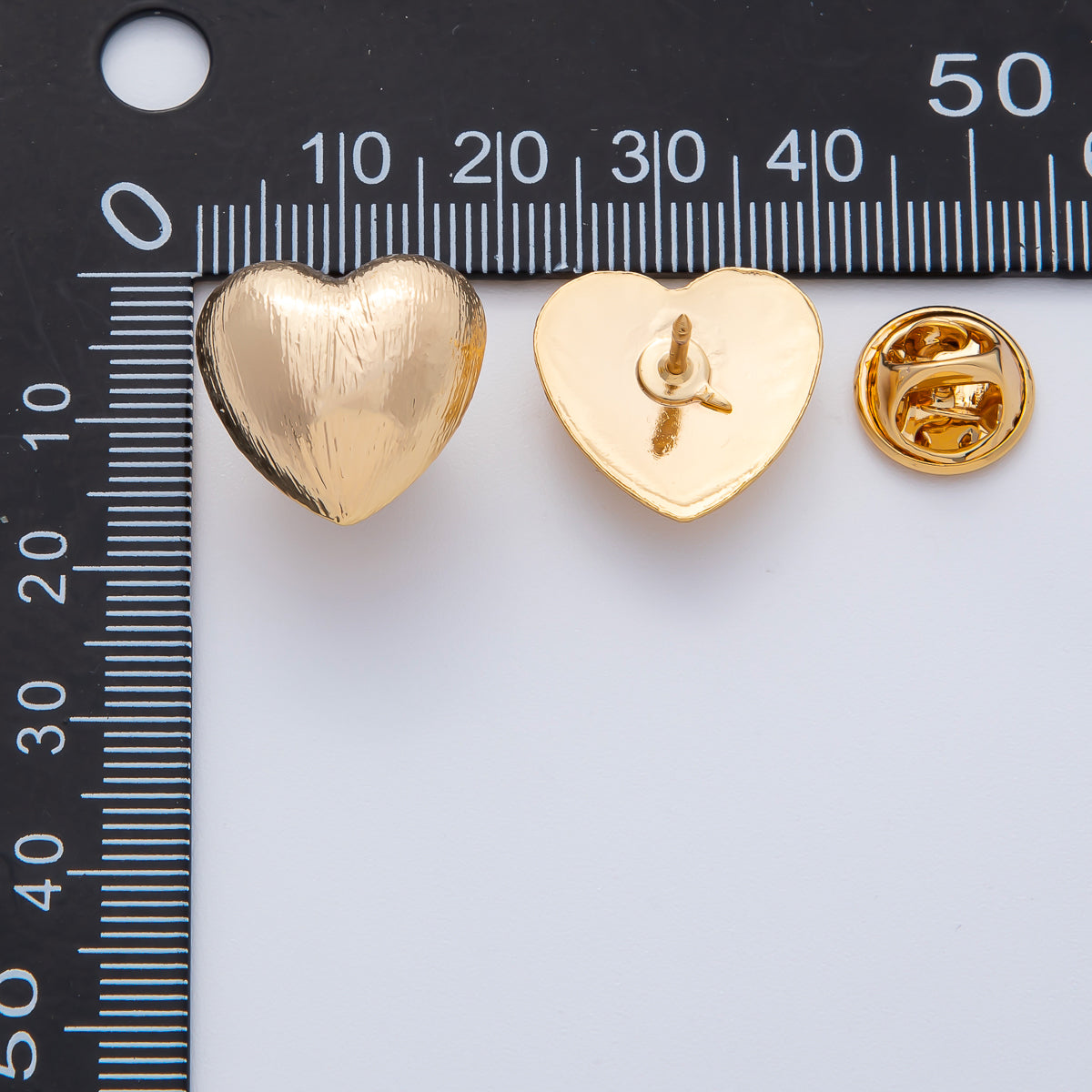 18K Gold Filled Line Textured Chubby Heart Pin Brooch Mini Finding | Z1478