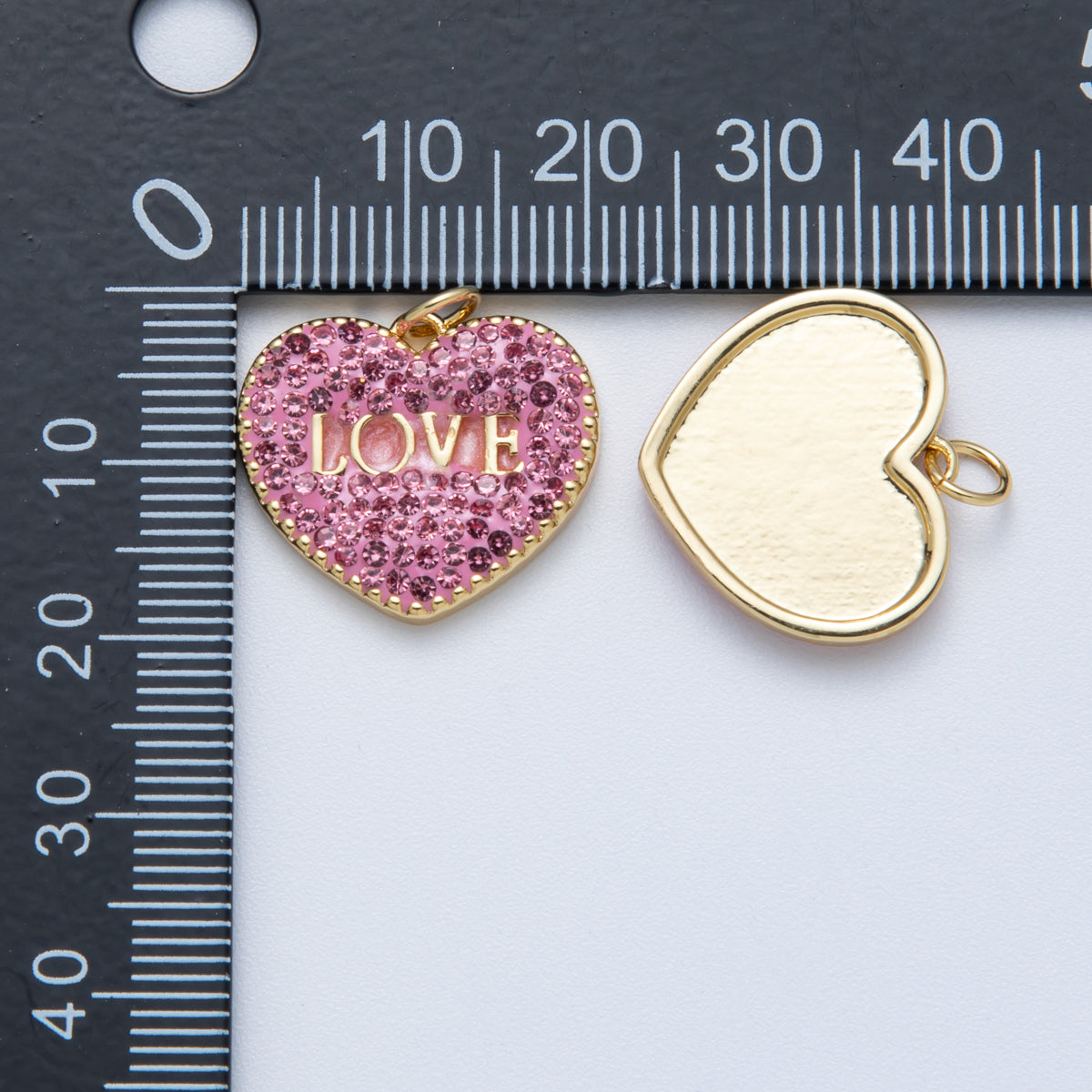 14K Gold Filled 17.5mm "LOVE" Script Pink Micro Paved CZ Heart Charm | Charms-00067