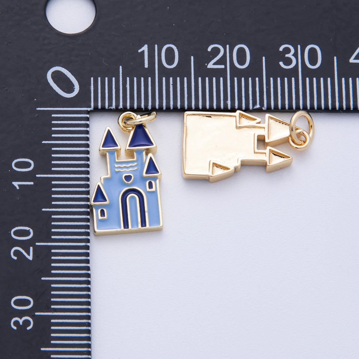 16K Gold Filled 17.5mm Blue Enamel Castle Charm | Charms-00100