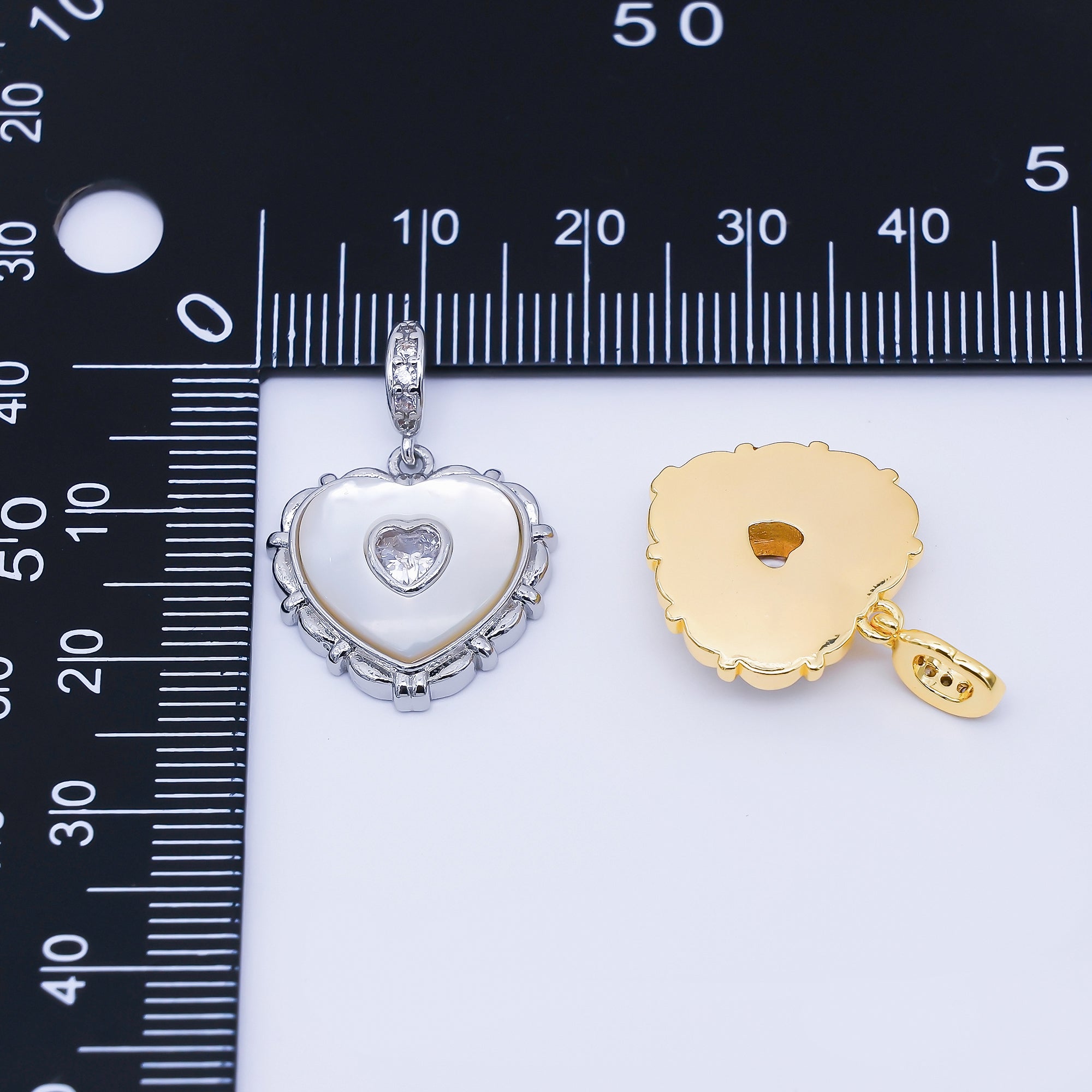 24K Gold Filled 18mm Clear Micro Paved CZ Shell Pearl Bezel Heart Pendant in Gold & Silver | AA1682