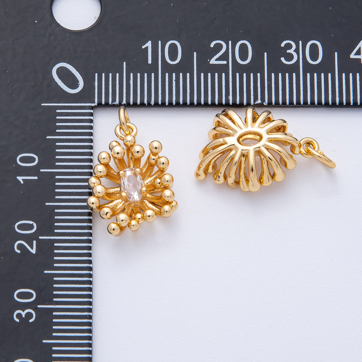 18K Gold Filled 18mm Oval CZ Blooming Beaded Bud Flower Charm | AK170