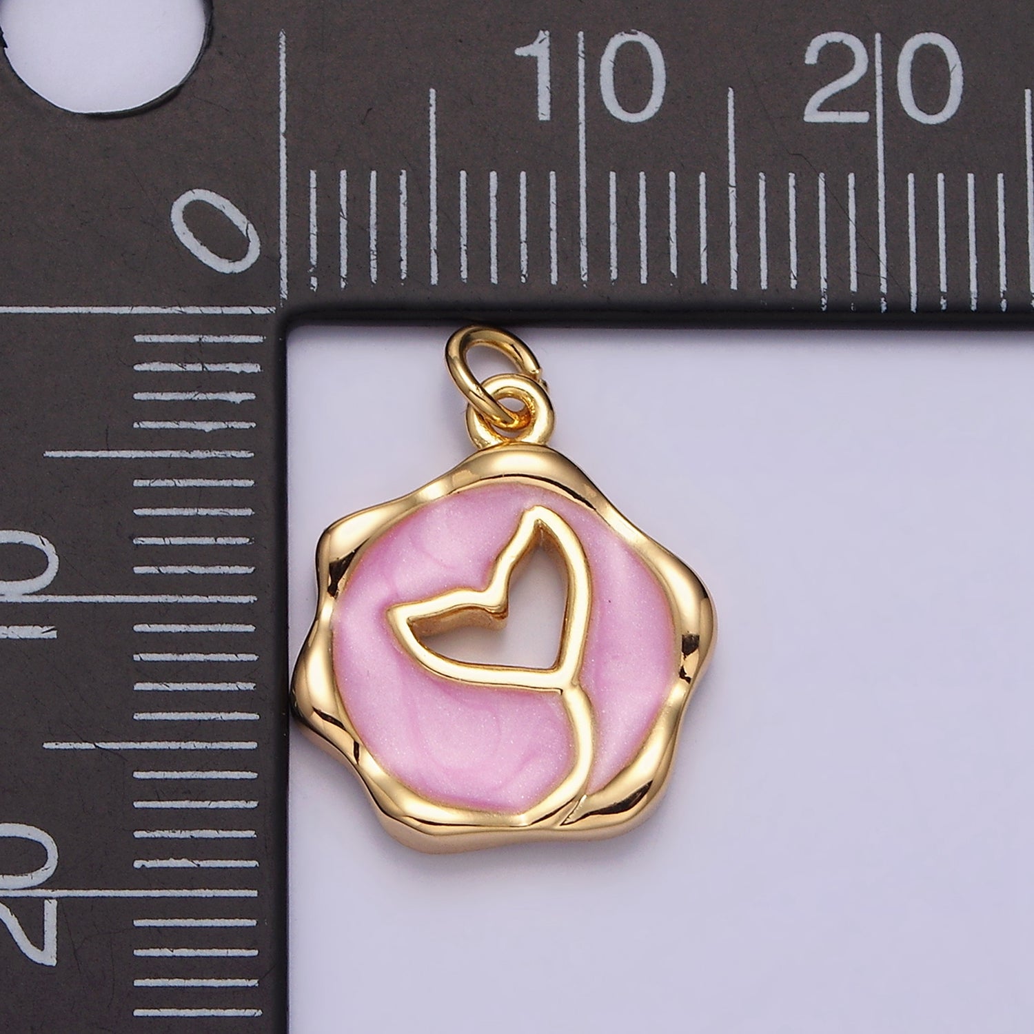 16K Gold Filled White, Pink, Blue Ocean Whale Tail Glitter Enamel Stamped Round Charm in Gold & Silver | AC1093 - AC1098