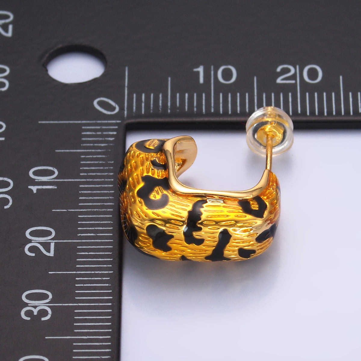 24K Gold Filled Cheetah Print Hoop Animal Print Stud Earrings | AB784