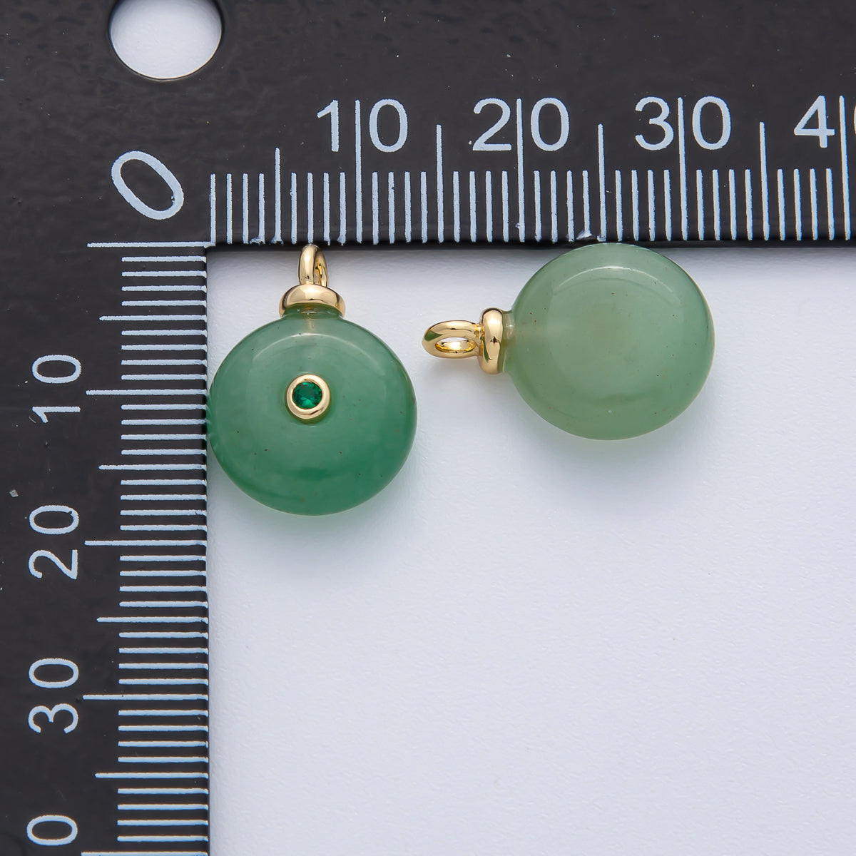 18K Gold Filled 18mm Green CZ Aventurine Round Gemstone Charm | AF1454