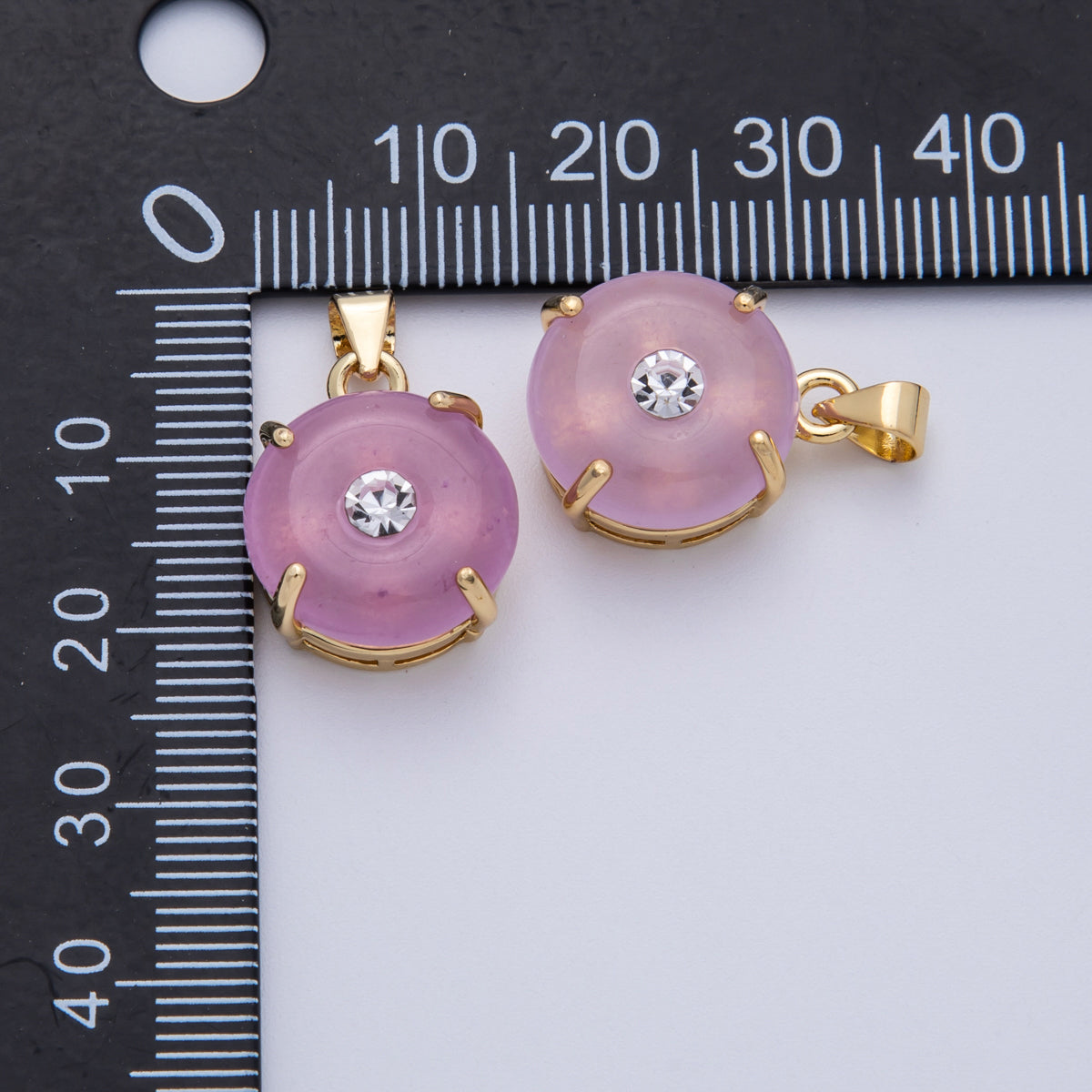 14K Gold Filled 18mm Embedded CZ Amethyst Round Pendant | Charms-00092