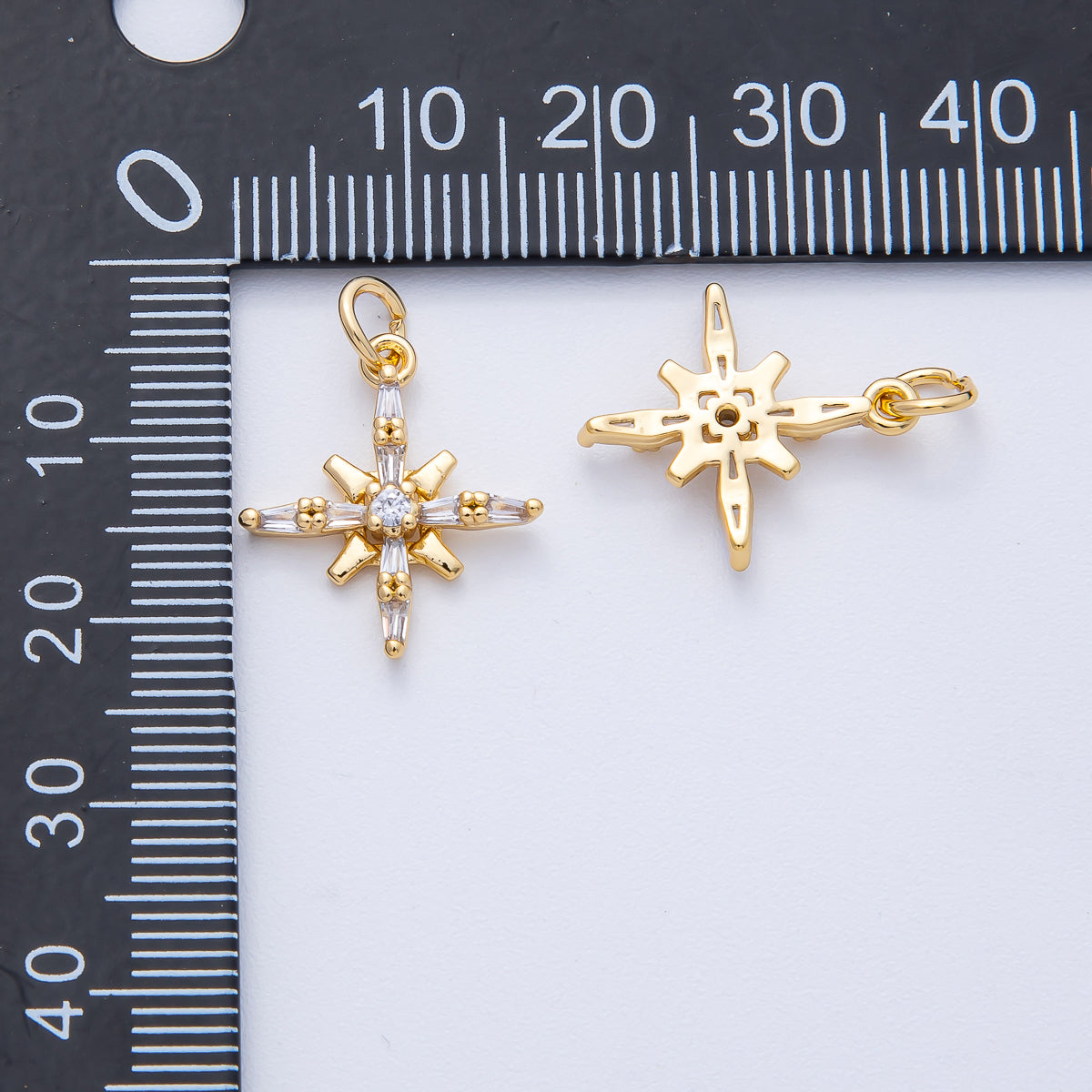 18K Gold Filled 18mm Clear Baguette CZ Compass North Star Charm | AK177