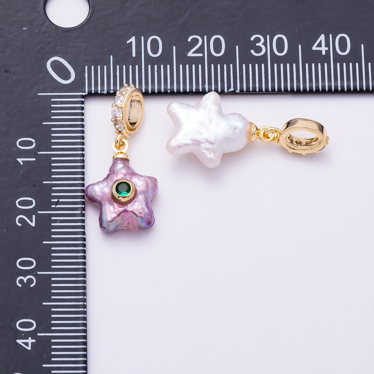 18K Gold Filled 17mm White, Purple Freshwater Pearl Celestial Star Micro Paved CZ Drop Rondelle Pendant | Charms-01589 Charms-01590