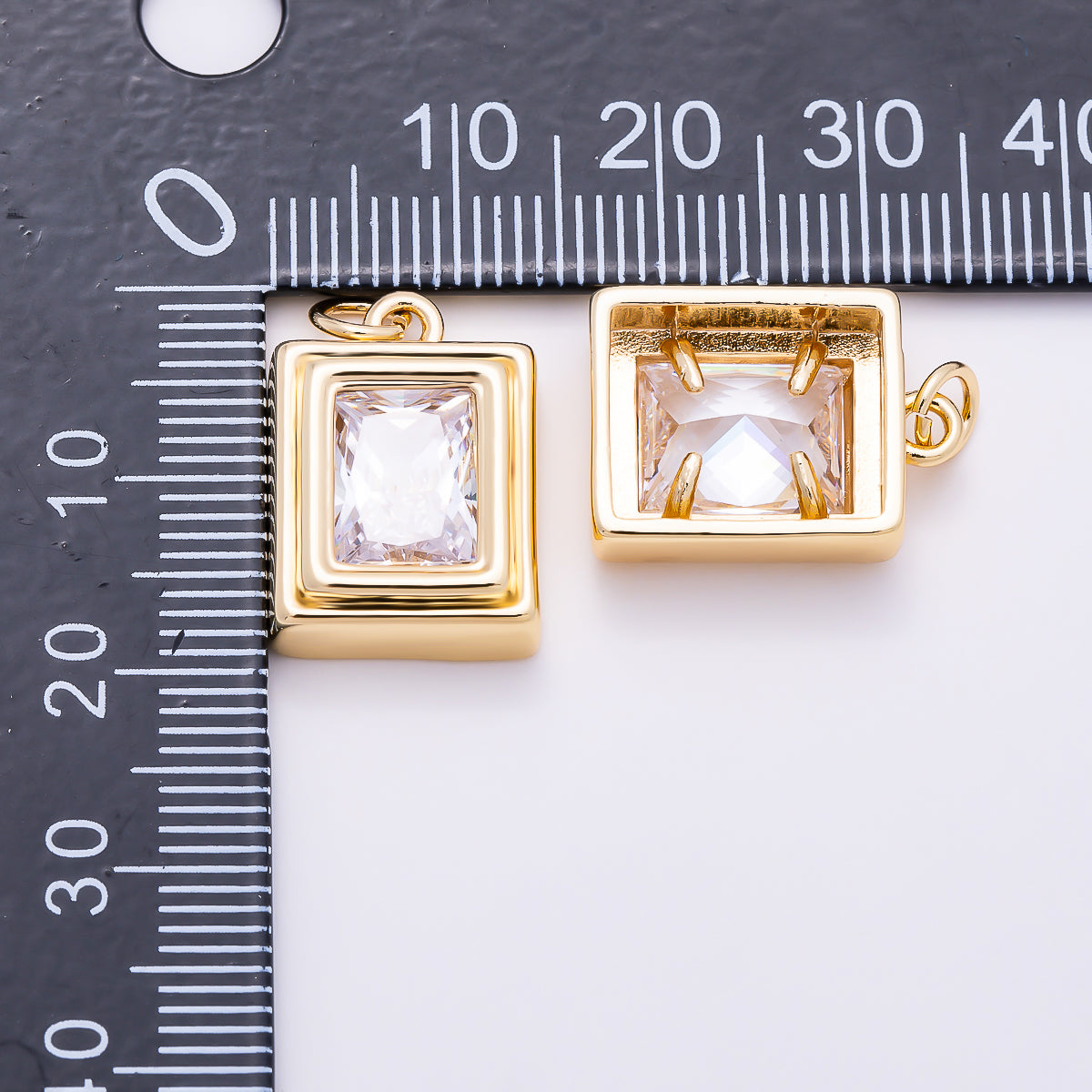 16K Gold Filled 18mm Clear CZ Geometric Rectangular Bezel Charm | Charms-01912 - Charms-01913