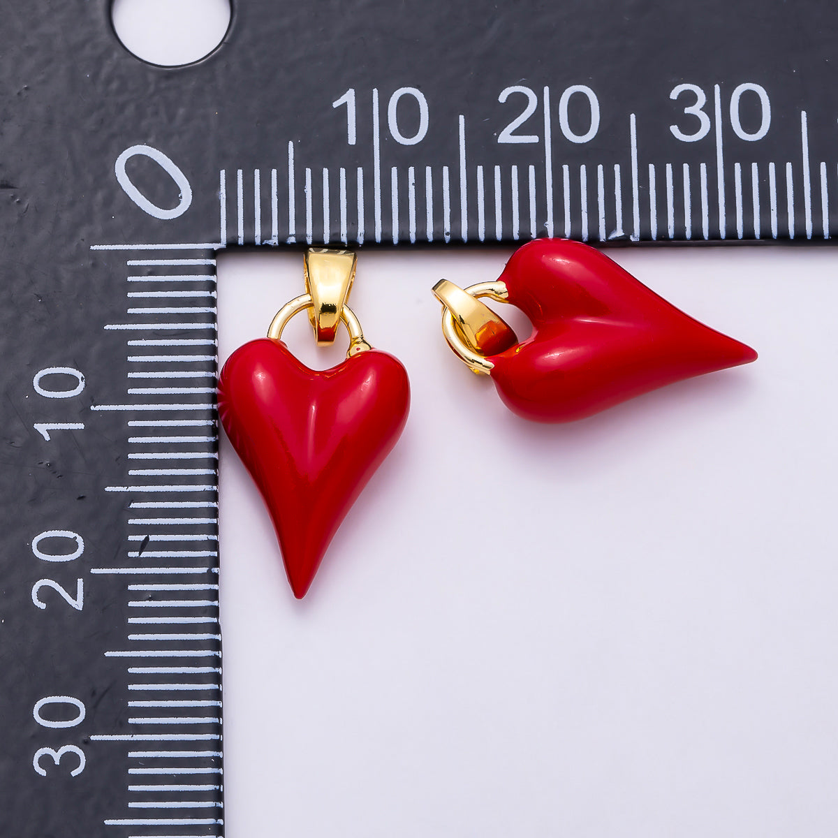 16K Gold Filled 18mm Red Enamel Chubby Heart 3D Multidimensional Pendant | Charms-02007
