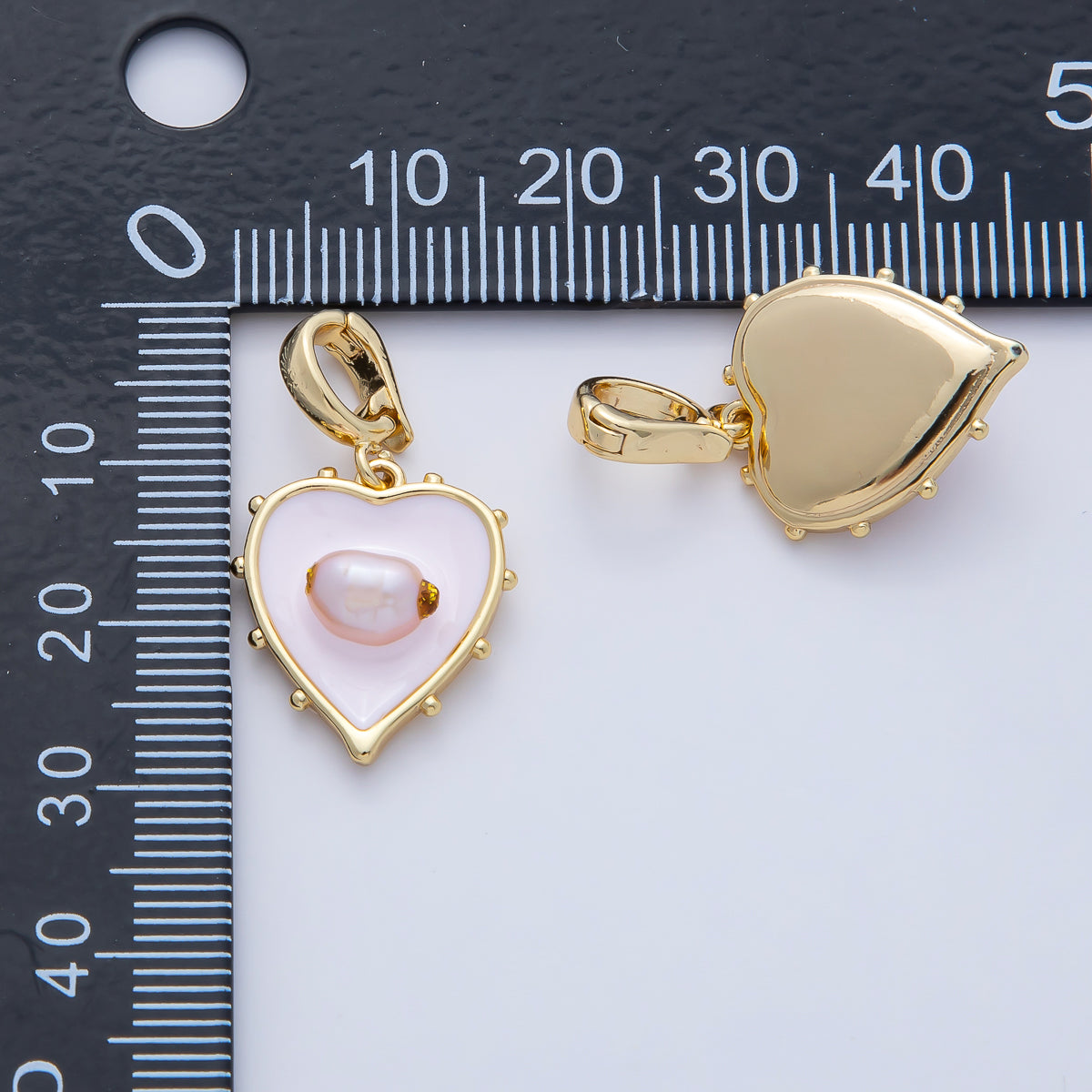 18K Gold Filled 18mm Pink Shell Pearl Clear Love Heart Pendant Charm | AF1191