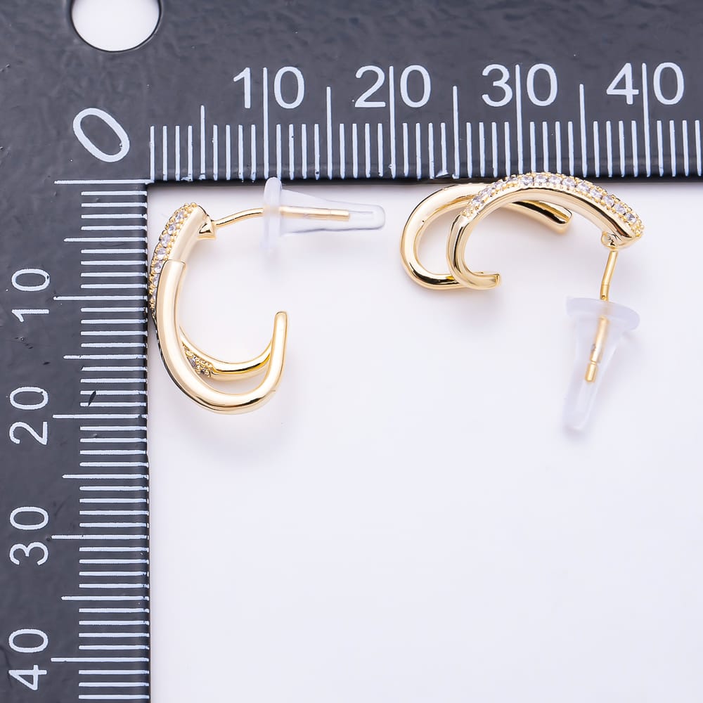 16K Gold Filled 18mm Micro Paved CZ Double Layered Spiral Hoop Earrings | Earrings-00981 - Earrings-00982