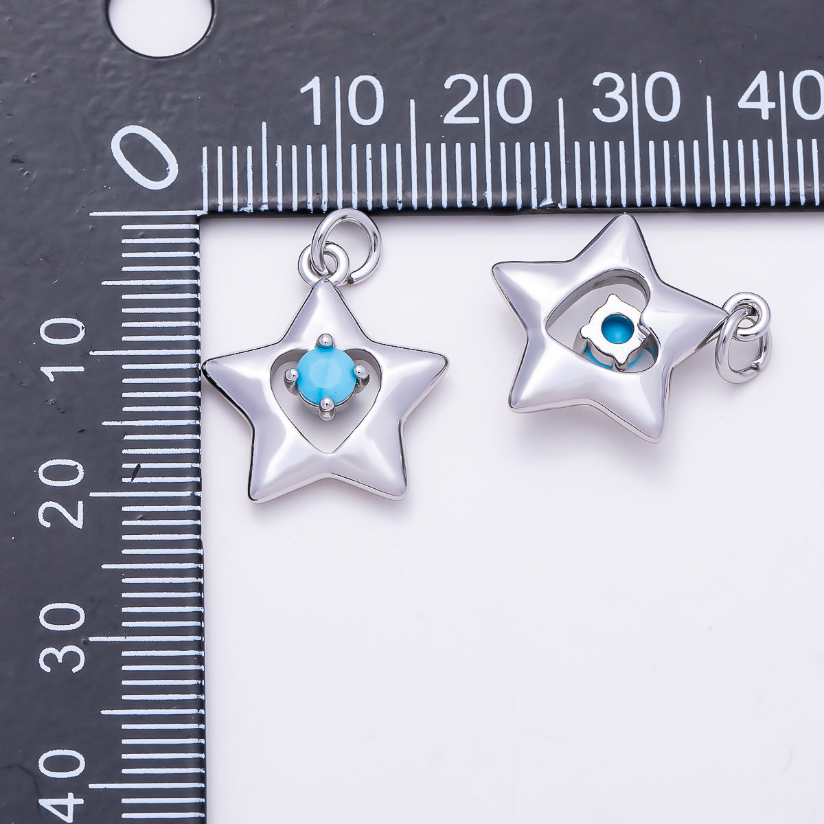 16K Gold Filled 18mm Turquoise CZ Puffy Star Heart Cutout Charm in Gold & Silver | Charms-01861 - Charms-01862