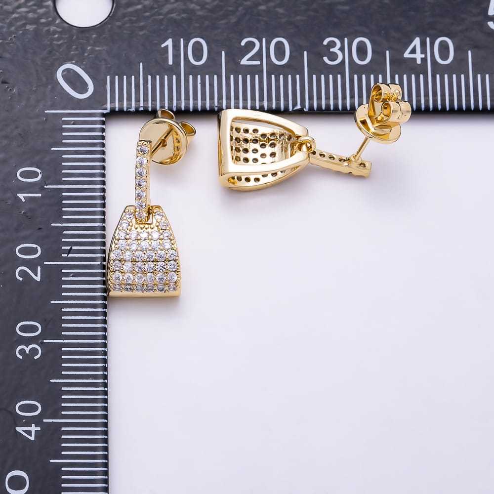 16K Gold Filled 18mm Clear Micro Paved CZ Handbag Tote Bag Stud Earrings| Earrings-00880 - Earrings-00881