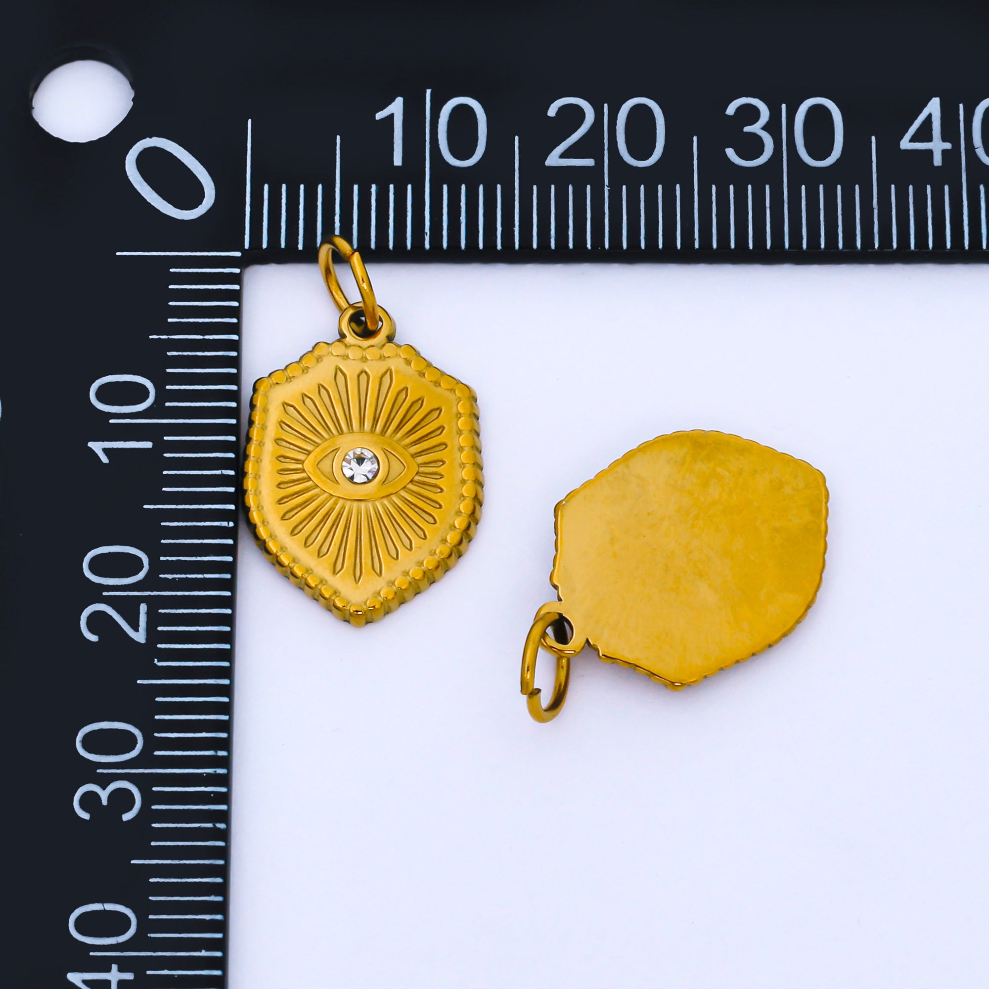 PVD Gold Stainless Steel 19mm Evil Eye Charm Medallion Pendant | J632