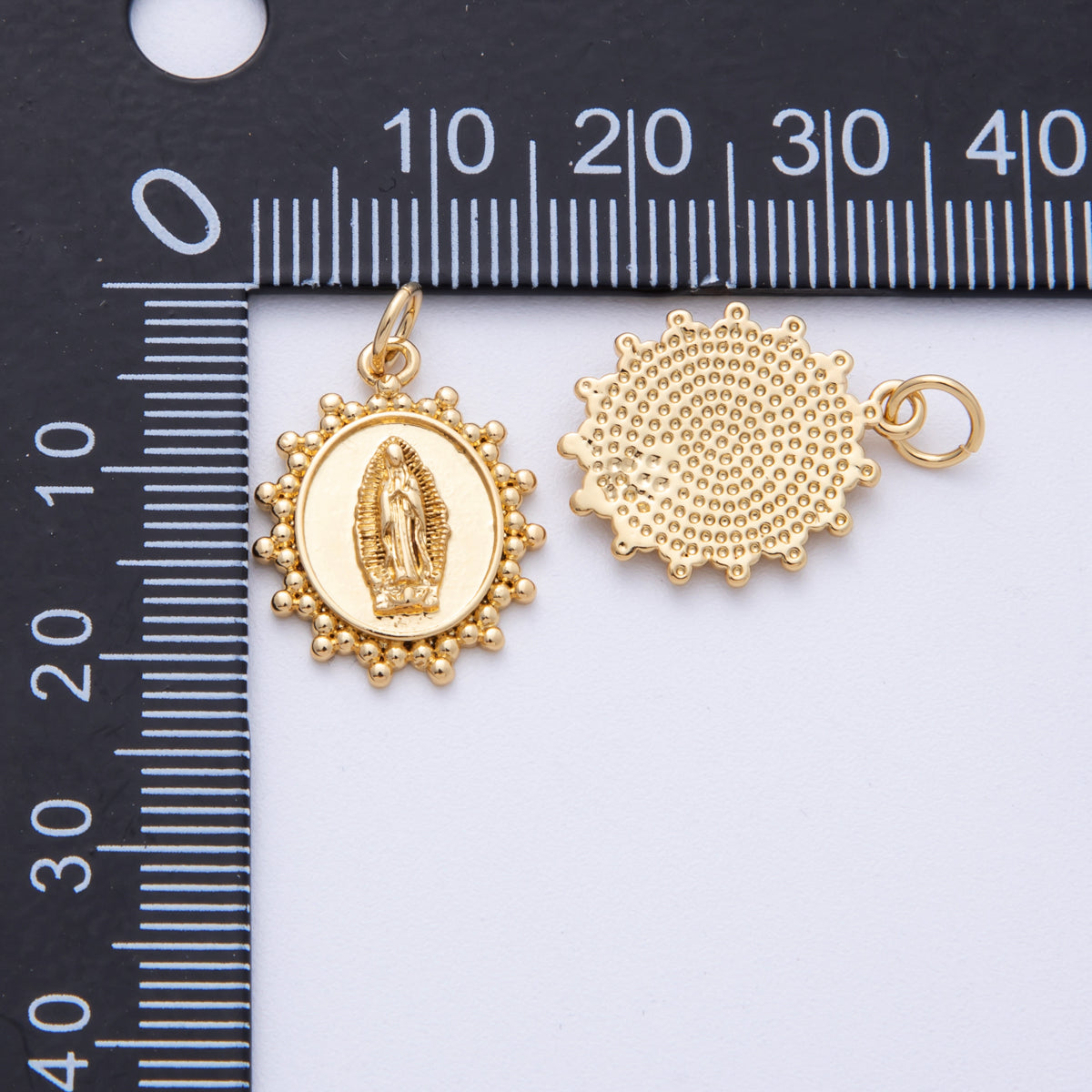 16K Gold Filled 18.5mm Guadalupe Mary Beaded Bubble Round Charm | Charms-00103