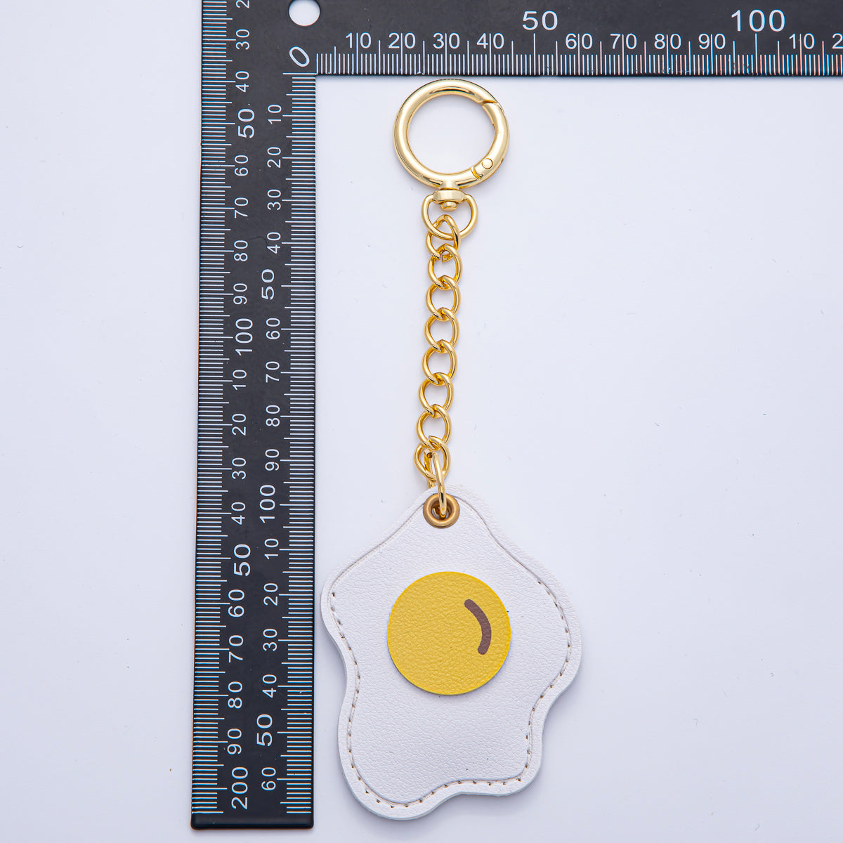 18K Gold Filled Sunny Egg Faux Leather Bag Charm Keychain Push Gate Key Ring Accessories | WB-00234